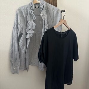J. Crew blouse bundle  Black Top Striped ruffle long sleeve sz M